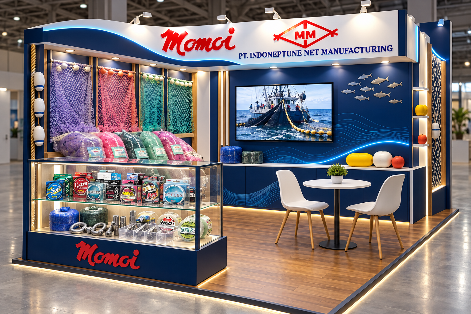 Konsep desain 3D custom booth Momoi 4 x 2 meter